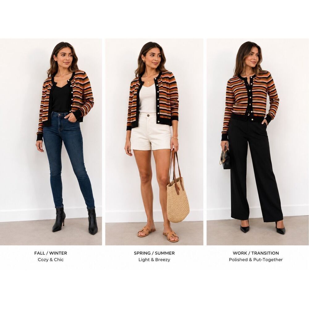 ✨ Bordado Pima Cotton Striped Cardigan Size M Made in Peru ✨